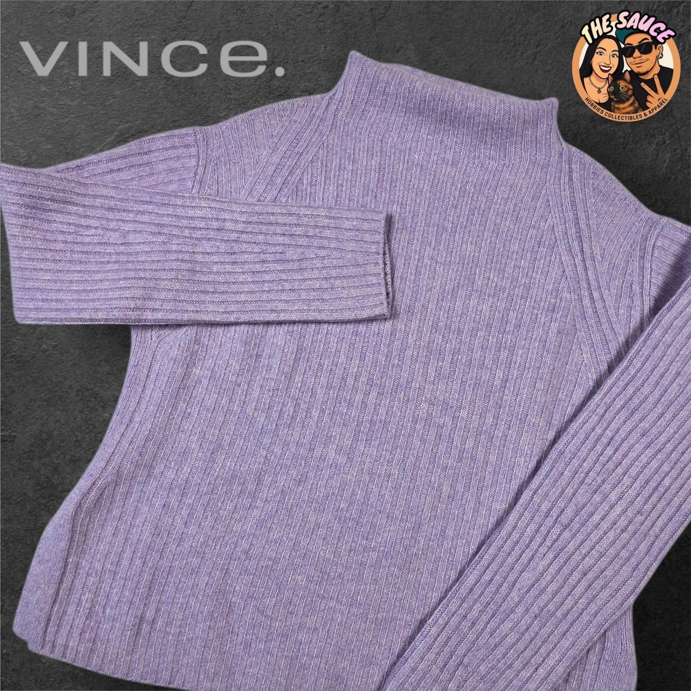 Vince Raglan Ribbed Mock Neck Cashmere Wool Sweater Womens Small Lilac Luxurious